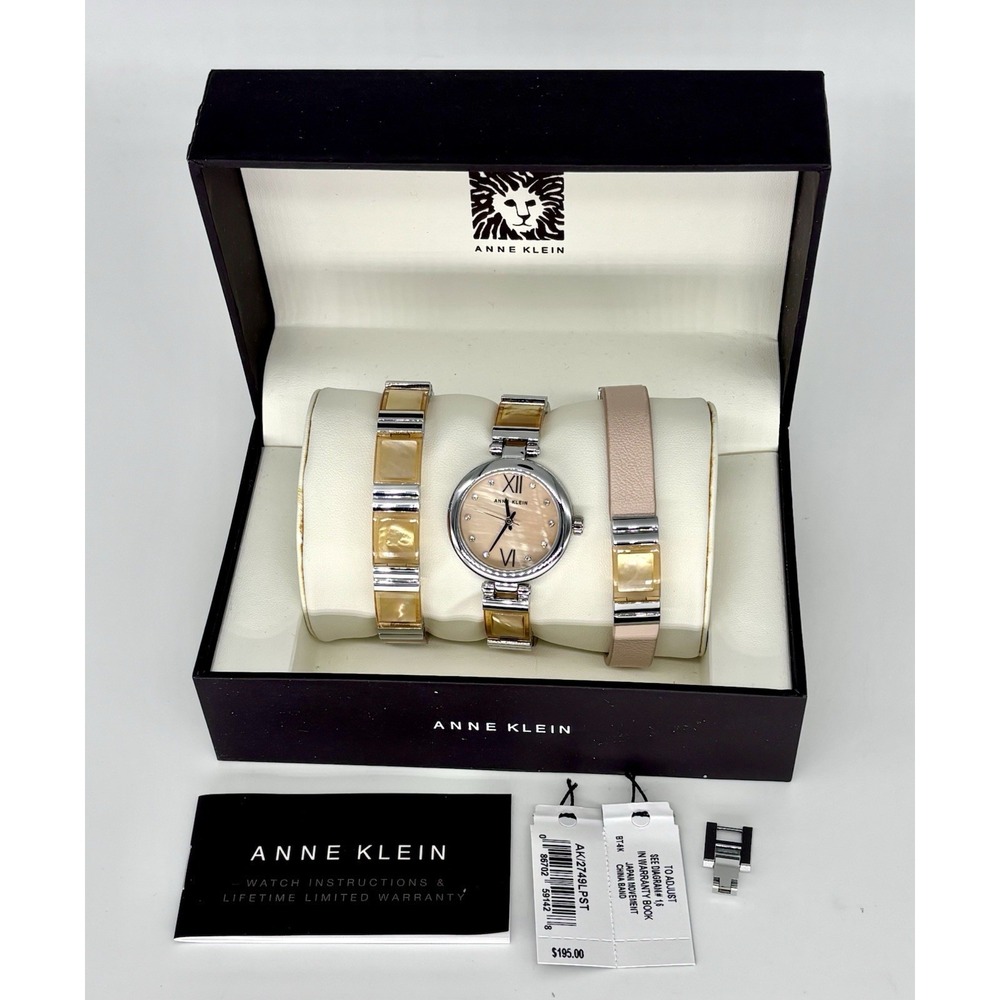 Anne Klein Women's Watch Bracelet Set Pink Silver Tone‎ Mother of Pearl NWT